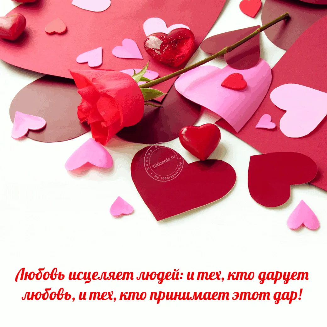 Роза и сердечки на открытке про любовь со смыслом