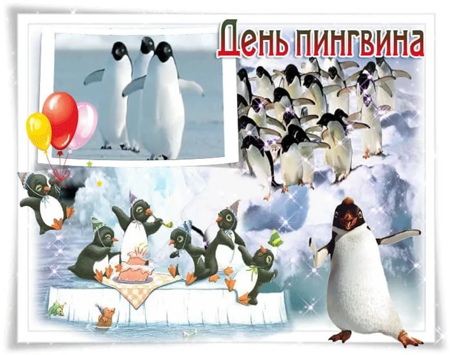 Яркая открытка с днем пингвинов