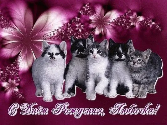 Добрая открытка с днем рождения Любе, Любочке с котятами