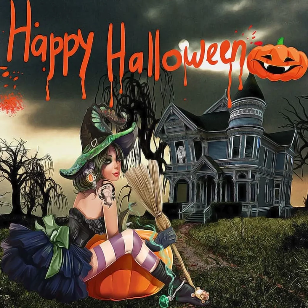 Яркая открытка с днем с Хеллоуином