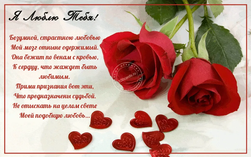 Признание в любви в стихах на открытке с розами